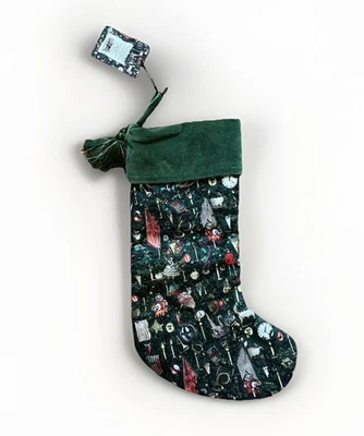 "Medias de Navidad de 20"" John Derian X Target verde con lentejuelas estampado de juguete" Foto 1 de 4