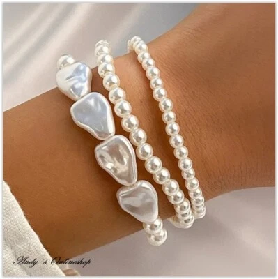 Damen Perlenkette Armband Perlen Surfer Schmuck Kette verstellbar Muschel - Bild 1 von 2