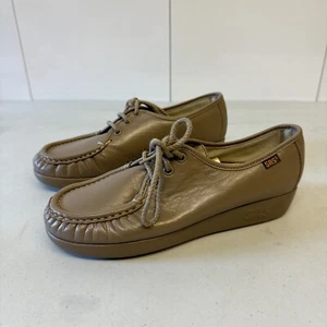 SAS Shoes Womens Size 6 W Beige Leather Lace Up Siesta Comfort Moc Toe Oxfords - Picture 1 of 9