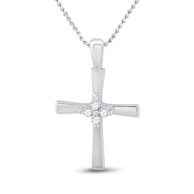 10K White Gold Womens Round Diamond Cross Pendant 1/20 Cttw - Image 1 of 3