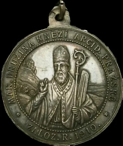 1910 Silver Medal BOHEMIA Mar. Druzina Knezi Arcid Prazske . Virgin Mary . Rare - Picture 1 of 2