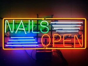 Nails Open Rectangle Neon Sign Lamp Light Hanging Nightlight Business 24"x15" - Picture 1 of 1