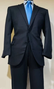 Brooks Brothers Saxxon Wool Midnight Blue Herringbone Flat Front Mens Suit 44 R - Picture 1 of 15