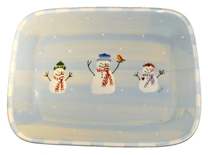 De colección. Bandeja de cerámica Hartstone 1995 gres muñeco de nieve familia pintado por Ann - Imagen 1 de 6