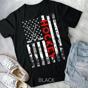 American Flag Hockey USA Patriotic Gift T-Shirt Unisex T-shirt - Picture 1 of 11