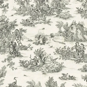 Textiles français Toile de Jouy Fabric (La Grande Vie Rustique) Anthracite Grey - Picture 1 of 5