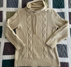 L.L. Bean Signature Funnelneck Cable Knit Sweater Women M Cream Beige - Picture 1 of 5