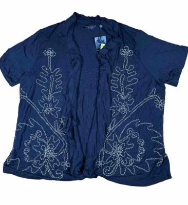 INVESTMENTS Womens Sweater Cardigan Black Applique Embroidery Size 2XL - Image 1 of 4