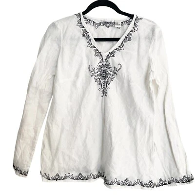 Blusa túnica bordada de lino Richard Malcolm manga larga blanca M bohemia Foto 1 de 4