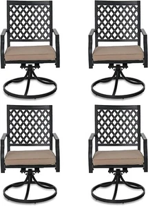 Patio Chair Set of 4 Swivel Dining Chairs with Cushion Outdoor Armchair - Picture 1 of 12