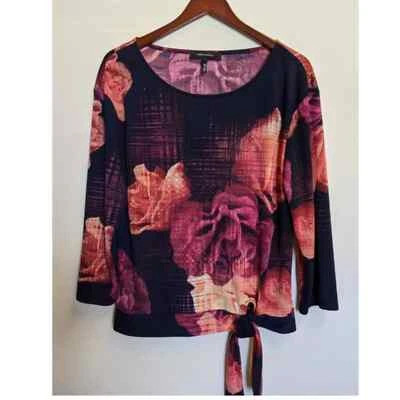 Robert Rodriguez Negro Floral Rosa Corbata Cintura Blusa Camisa Talla Mediana Foto 1 de 4