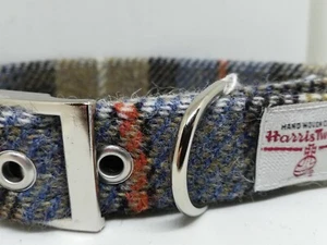 Blau und beige kariertes HARRIS TWEED Hundehalsband verschiedene Größen und Leinen - Bild 1 von 5