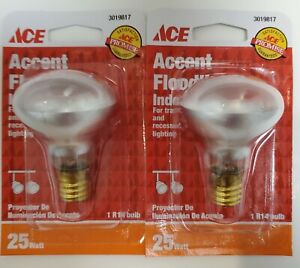LOT OF 2 ACE 25 WATT R14 Accent Floodlight Bulb, Intermediate Base 3019817