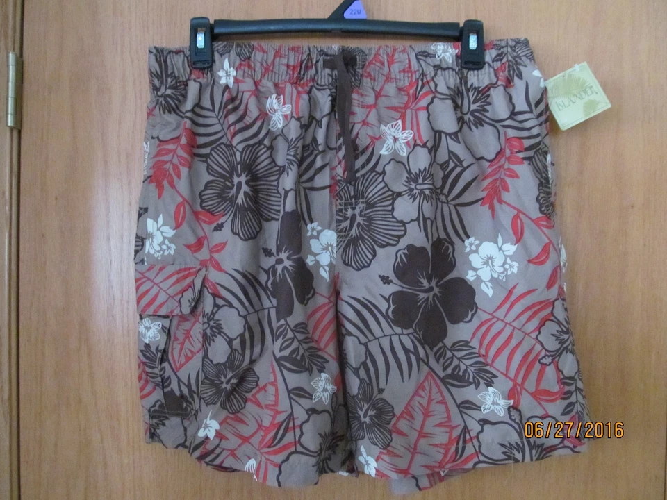 Мужские коричневые и оранжевые тропические плавки ~ размер большой ~ новый с ярлыками ~ Islander - Изображение 1 из 1