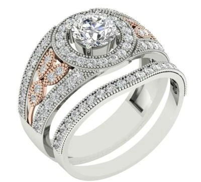 Halo Filigree Bridal Set Ring Natural Diamond SI1 G 1.65 Carat 14K Gold 13.10mm - Image 1 of 4