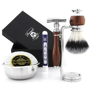 Kit de afeitado de 5 piezas afeitadora de seguridad de doble filo cepillo de afeitar sintético para afeitar el cabello tazón de jabón - Imagen 1 de 7