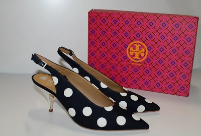 Bomba Tory Burch 70MM Eslinga Trasera Azul Marino Marfil Foto 1 de 4