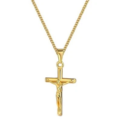 Kreuz Anhänger Kette vergoldet Gold 750 18Karat Damen Herren WASSERFEST K6131DL - Bild 1 von 4