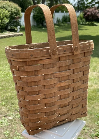 Longaberger 1985 Double Swing Handle Tall Rectangular Basket 9.5x 5x 10 Cover