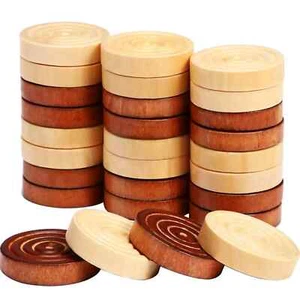 48 Pcs Wooden Checker Pieces with Stackable Ridge In Drawstring Storage Pouch - Picture 1 of 5