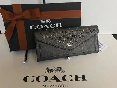NEW! COACH STAR ⭐️ RIVETS ⭐️ METALLIC CROSSGRAIN LEATHER ENVELOPE WALLET 59511 - Image 1 of 4