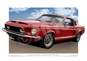 1968 Shelby GT350 Mustang Print - Classic Ford Shelby Mustang GT350 ( 9 Colours) - Picture 1 of 13