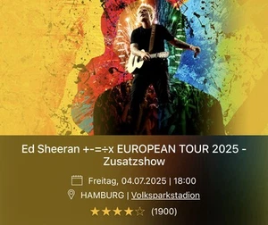 Ed Sheeran Konzert Hamburg Volksparkstadion 04.07.2025, 2 Tickets Sitzplätze - Bild 1 von 1