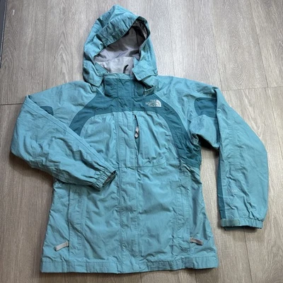 THE NORTH FACE Girls Hyvent Jacket Rain Snow Mint Green Hooded Nylon Shell Full - Image 1 of 4
