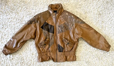 VNTG 80s Winlit Jacket Camel Brown Leather Suede Paisely Metallic Grannycore M - Image 1 of 4