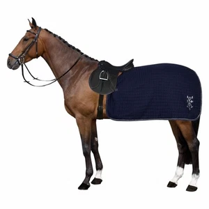 HV Polo Franka Quarter Blanket -Faux Fur Lining -Rhinestone Binding - Navy/Taupe - Picture 1 of 5