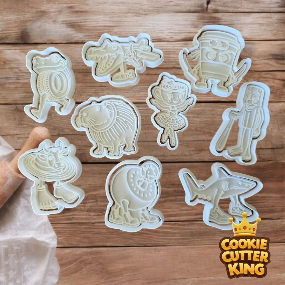 Brainrot Cookie Cutter Set with Embosser Stamps - Ballerina Cup Shark Cow - image 1 of 1