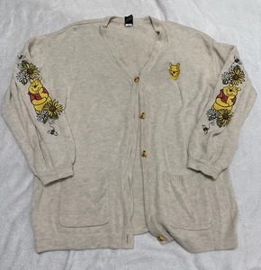 Disney Winnie the Pooh Embroidered Cardigan Sweater Honey Bee Buttons Large DMG - Picture 1 of 10