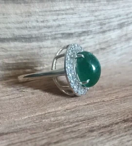 Anello aureola con zirconi a grappolo in argento smeraldo naturale, regalo... - Foto 1 di 16