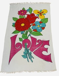 Vintage 1960s - 70s Royal Terry Beach Towel Hippie Love Flower Power California - Picture 1 of 9
