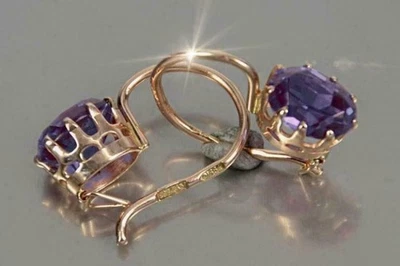 Pendientes colgantes de boda de amatista creados ovalados de 4,0 quilates enchapados en oro amarillo de 14 quilates Foto 1 de 4