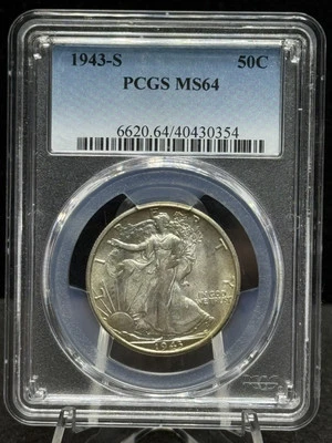 1943-S Walking Liberty Half PCGS MS64 Blast White Nice Eye Appeal - Image 1 of 2