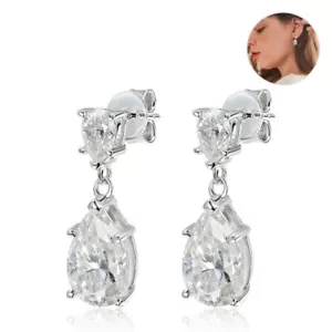 7cttw D VVS1 Pear Cut Moissanite Women Drop Dangle Earrings 925 Sterling Silver - Picture 1 of 12