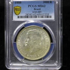 1888 BRAZIL SILVER 2000 Reis PCGS MS-62  KM-485 - Picture 1 of 4