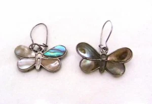 Vintage Abalone Shell Butterfly Wire Drop Earrings - Picture 1 of 5