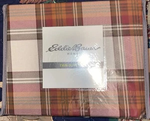Eddie Bauer Twin Duvet Set Plaid Edgewood Red Cover & Sham Reversible - Picture 1 of 2