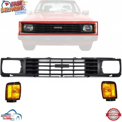 NEW FRONT BLACK GRILLE AND PARK LIGHT LEFT RIGHT 3PC FOR 1984-1986 TOYOTA PICKUP - Image 1 of 4
