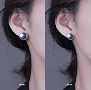 Gorgeous AAA++14-6mm SOUTH SEA ROUND gray SHELL PEARL earring 14k white gold - Picture 1 of 10