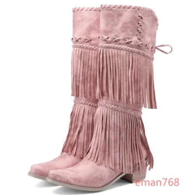 女式编织条纹拉链骑士麂皮绒皮革及膝高筒靴牛仔鞋尺寸 — 第 1/4 张图片