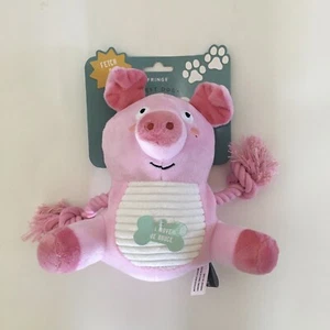 NEW Dog Toy Plush Pink Pig Stuffed Animal with Rope Interactive Play | Fringe - Picture 1 of 8
