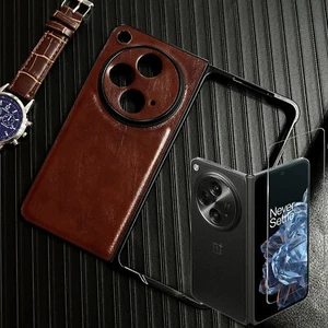 Für OnePlus Open Slim Fit Retro PU Leder Hart PC Bumper Case Displayschutzfolie - Bild 1 von 8