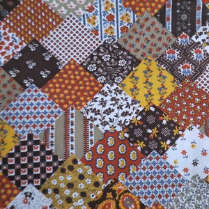 Vintage 70's Calico Cheater Quilt Brown Cotton Fabric Just shy 2 yards Craft - Picture 1 of 3