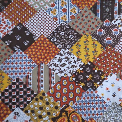 Vintage 70's Calico Cheater Quilt Brown Cotton Fabric Just shy 2 yards Craft - Image 1 of 3