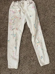 Polo Ralph Lauren Girl White Denim Paint Splatter Astor Slim Boyfriend Jeans 12 - Picture 1 of 6
