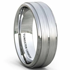Tungsten Carbide Ring Wedding Band Unisex Thin Groove Step Edge Mens Jewelry - Picture 1 of 4