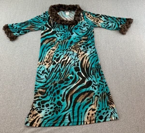 Maggie Breen Too Girls Dress Size 106 Retro 60s Inspired Animal Print Brown Blue - Picture 1 of 14